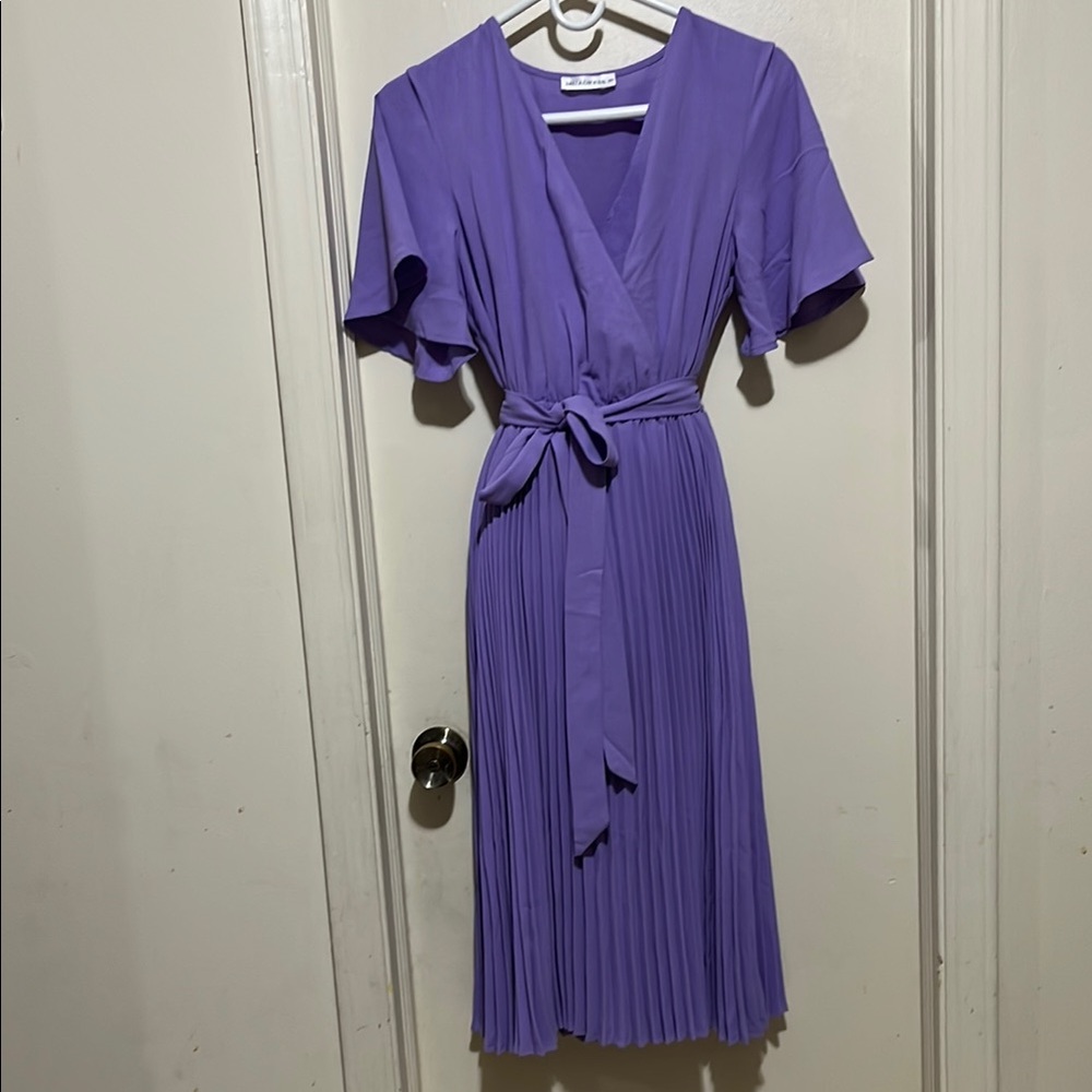 SHEIN Purple Flutter Sleeve Wrap Midi Dress